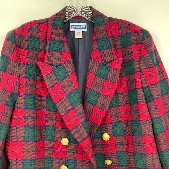 Pendleton Sz 16 Petite Wool Red Green Black Lined Blazer Tartan Vintage Holiday - Picture 12 of 16